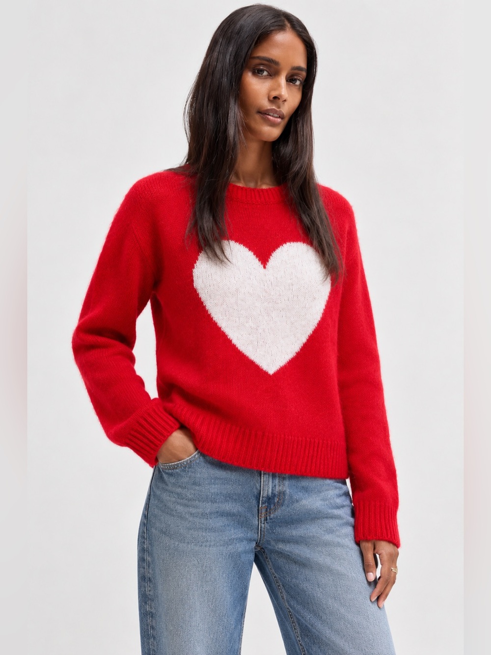 cupcakes & cashmere Red Crewneck Sweater with Cream Heart